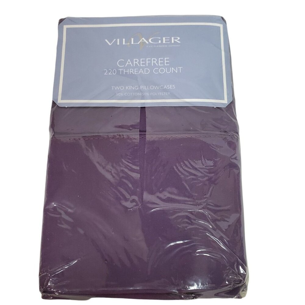 Villager by Liz Claiborne Purple KING Pillowcases NIP Cotton Blend Carefree